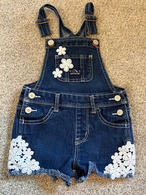 Jordache Girls Denim Jean Shortalls Overalls Shorts Embroidery Floral Crochet